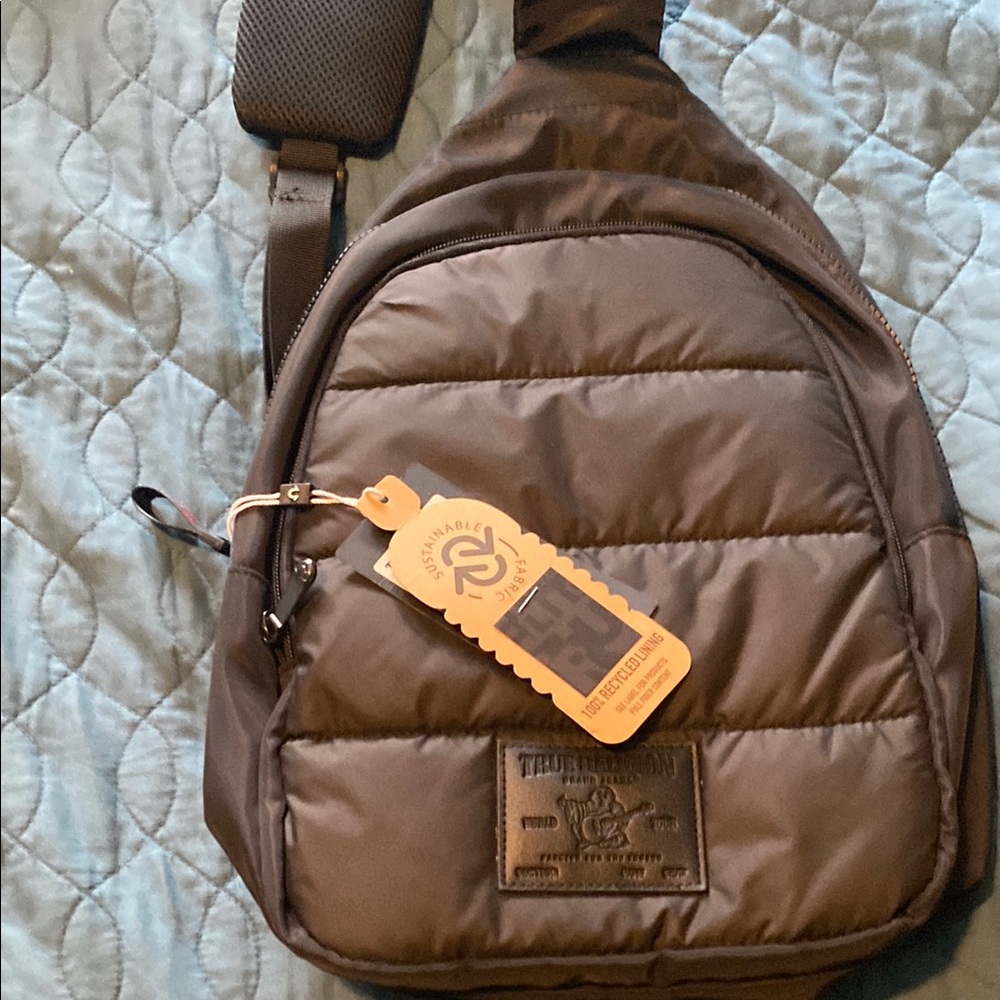 True Religion Black Quilted Backpack with Puffy Texture